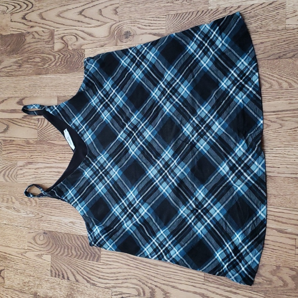 (M) Ricki's Plaid Print Tartan Cool Staple Accents Prarie V Neck Loose Fit Casua